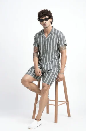 Men Premium Cotton Twill Co-ord Set - Steel Blue