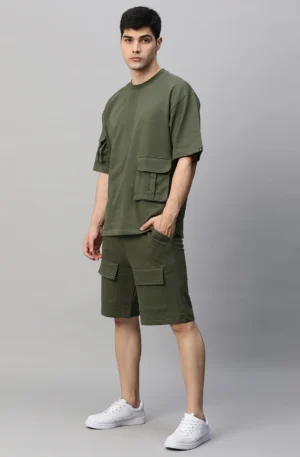 Men Premium Cargo Co-ord Set - Olive Green