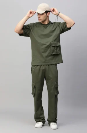 Streetwear Cargo Co-ord Set - Olive Green